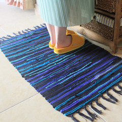 Environmental protection color cloth ground mat enters the bathroom door mat foot pad tea table mat kitchen mat bedside blanket ≈ Article 85 * 150 cm, blue