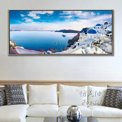 Pure hand painted European style Aegean Sea, Mediterranean oil painting, modern minimalist bedroom, living room, wall decoration, hanging murals Frame 90x180 Drawing core Oil film laminating + low reflective organic glass