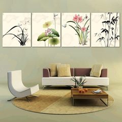 The living room of modern Chinese decorative painting wall painting paintings bedroom sofa background after the triple frame painting landscape painting murals 150*150 Simple white clean frame Style -1 Whole set price