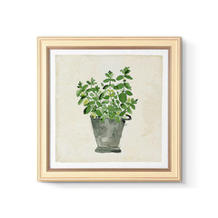 American country decorative painting plant flowers modern simple dining room three green plants watercolor hanging mural flowers object language 50x50cm white frame white HT02032 mint language: virtue single price