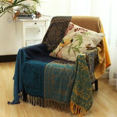 The Spanish chenille velvet blanket draped with sofa spring cloth leisure blanket blanket value 110x110CM/ cloud mink blanket Yellow blue system