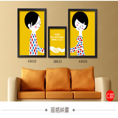 Lovers bedroom, bedside cartoon decorative painting, mural sofa, background wall, frame painting, living room, triple small fresh hang painting 30*40 White frame C Home brand originality