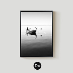 Modern Nordic decorative painting simple black-and-white landscape living room dining room hanging painting sofa background wall painting mural 50*60 (cm) simple white frame D model fl15962-1 & Lt; Empty visions · Travel & amp; Gt; A single price