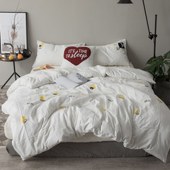 Ins simple wash cotton single bed 1.2m four piece set of Scandinavian children cotton bed sheets quilt, dormitory bed, greedy pear white 1.2m (4 ft) bed.