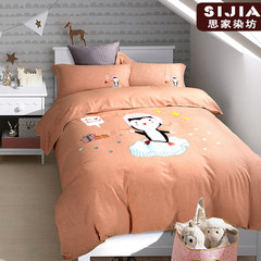 Cartoon style bedding set of four lovely children pure cotton bedding bedding boy girl child Little Penguin - Orange 1.2m (4 feet) bed
