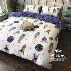 Cotton, pure cotton, lovely cartoon, four piece set, simple Nordic ins wind dinosaur pine, children bed products, three sets of bed sheets, space trip 1.2m (4 feet) bed.