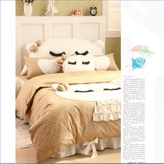 The Korean version of the princess is full cotton four piece set, beautiful cat bed skirt, children's cute cartoon bed, spring and summer new bedding, flowers, beautiful cat 2.0m (6.6 feet) bed.