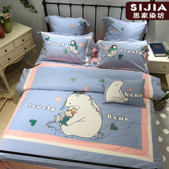 All cotton lovely embroidered cloth bed products, cartoon children cartoon four sets of embroidered cotton blue bear bedding Bed linen The princess and the White Bear Gift Shop 1.5m (5 feet) bed