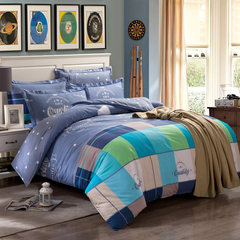 All cotton four piece set home textile 1.8m bedsheets Quilt Set simple bedding children 1.5 m pure cotton 4 package special summer Mocha blue 1.2m (4 ft) bed