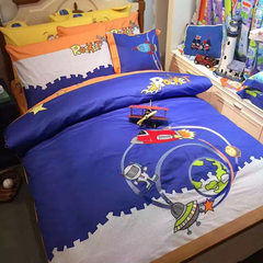Space adventure blue children bedding four boys set of pure cotton embroidered bed sheet set 1.0m (3.3 feet) bed