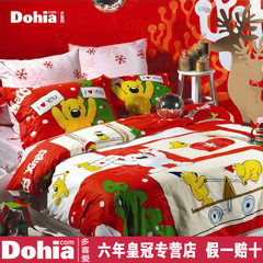 Favorite four pieces of authentic cotton 1.8 pure cotton cartoon children red festive suite Christmas pair bear 1.2m (4 feet) bed