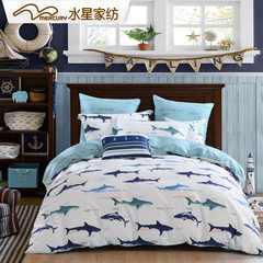 Mercury home textile, cotton twill printing four sets, blue ocean children cartoon pure cotton suite bedding Blue ocean 1.2m (4 feet) bed