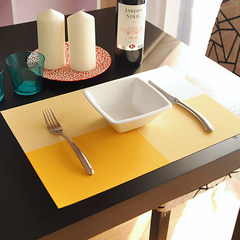 White House european-style PVC dinner mat, cup pad, heat insulation pad, waterproof and anti-ironing table mat, bowl pad, western food mat, yellow PVC 65+17 vertical edge *70CM