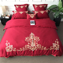60 Cotton Satin Embroidery wedding style four piece red wedding wedding bedding cotton six piece Bed linen The best 1.5m (5 feet) bed