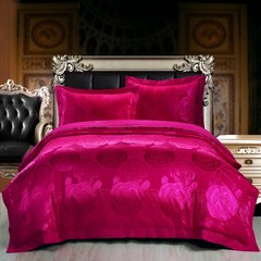 European style Tencel Satin Jacquard pure cotton four piece 1.8/2.0m M. wedding quilt Quilt Set 4 set rose rosy rose red 1.5m (5 ft) bed