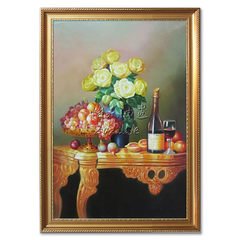 Pure hand painted oil painting, fruit still life canvas, study oil painting restaurant, oil painting box, electric meter box decoration, hanging painting customization Frame 80x120 A a simple European golden frame Oil film laminating + low reflective orga