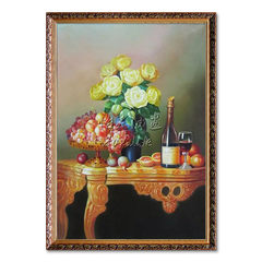 Pure hand painted oil painting, fruit still life canvas, study oil painting restaurant, oil painting box, electric meter box decoration, hanging painting customization Frame 80x120 A classical carved frame Oil film laminating + low reflective organic glas
