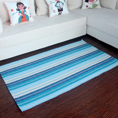 Xin life cotton knitted stripe carpet bedside blanket 90*150 fashionable living room tea table carpet carpet carpet custom size contact customer service seven blue 90*150cm