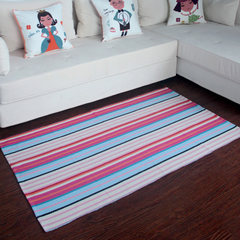 Xin life cotton knitted stripe carpet bedside blanket 90*150 fashionable living room tea table carpet carpet carpet custom size contact customer service sky blue stripes 90*150cm