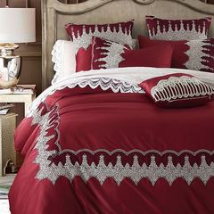 The European and American Wedding bedding pure cotton satin Red Embroidery Wedding four sets of six sets of textile Rosa - four piece set 1.5m (5 feet) bed