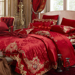 梦悠廉 高档大红色婚庆床上用品 贡缎绣花四六八十件套MYL140 八件套 1.8m（6英尺）床