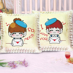 A new accurate printing cross stitch pillow I LOVE YOU cartoon personality lovely couple car cushion [one to 2] precision printing, no pillow