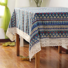 Folk style cotton cloth elegant romantic pastoral style tea table cabinet cover towels lace cloth Blue tone 90+17 vertical *160cm