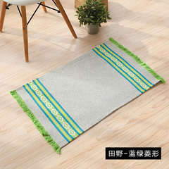 Cotton woven mat mat mat bed entrance door bedroom kitchen and toilet water bath mat 40× 60CM Blue green diamond