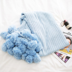 Ins net red immortal knitting ball blanket, Nordic pure cotton blanket, four seasons air conditioning blanket, blanket blanket, single blanket 90*90cm INS, knitted multi ball blue.