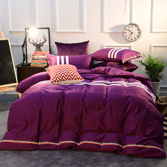 British Institute of pure cotton, four piece set, simple cotton bedding, double bed, single 1.8m twill quilt, mysterious purple 1.5m (5 ft) bed.