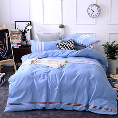 British Institute of pure cotton, four piece set, simple cotton bedding, double bed, single 1.8m twill quilt, youthful blue 1.5m (5 ft) bed.