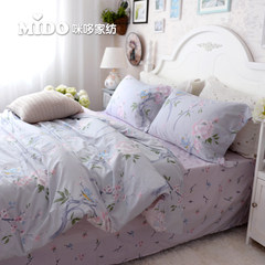 Small fresh cotton quilt bed four pieces of Cotton Floral American pastoral style sheets 1.8m double bed products Bed linen Flower color of main drawing 1.2m (4 feet) bed