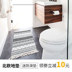 Nordic woven mats mat mat household bathroom door water toilet bathroom antiskid cotton blanket White calico 45X85CM