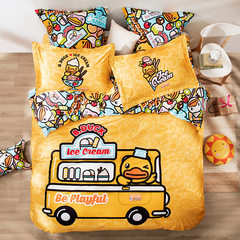 Roley's home textile official flagship store, children cartoon, cotton bed, three or four piece bedclothes, cotton quilt cover sheets, small yellow duck, dessert Chao duck 1.2m (4 feet) bed.