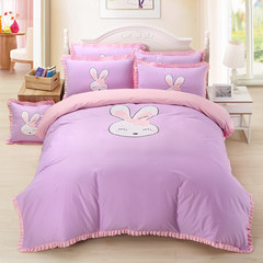 Pure cotton Hon Kitty bed four piece cotton kt Hello Kitty children bed girl cute cartoon bed LOVE rabbit purple 1.2m (4 ft) bed