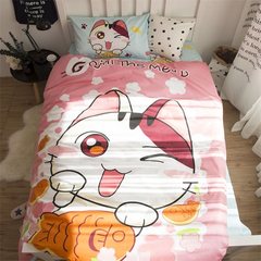 Cartoon cotton dormitory: single cotton 1 m 2 bed sheet quilt children three piece 1.2m bed product meow sprout 1.2m (4 ft) bed