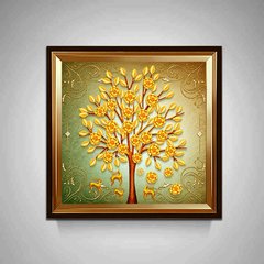 Diamond embroidered new rich tree full of drilling deer, sticky drill cross stitch 5D, masonry living room, hanging room painting diamond painting 50X50CM full of golden flowers