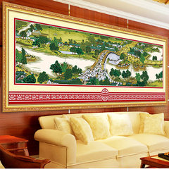 The new cross stitch qingmingshanghetu nine feet 3 meters large living room cross embroider printing landscape series 385*89cm big four embroidered cloth printing precision