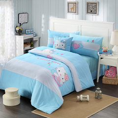 全棉儿童床上用品男孩1.2米1.5米床品四件套卡通床单套件可订床笠 好心情蓝 1.0m（3.3英尺）床