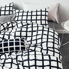 Simple lattice stripes pure cotton three or four piece quilt cover sheets, bed linen, cotton single and double bedding 1.51.8 sheets 1.2m (4 ft) bed