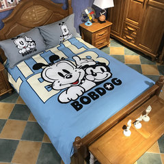 Cartoon children three or four sets of autumn and winter thickening pure cotton polishing bedding student suite bedsheet happy brother 1.2m (4 feet) bed