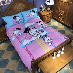 Cartoon children three or four sets of autumn and winter thickening pure cotton sanding bedding student suite bedsheets love 1.2m (4 ft) bed in the cloud