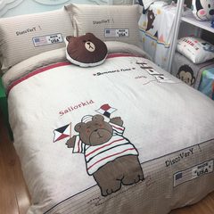 Bear cotton children's bedding set of four 1.5m bed 1.2m cartoon coverset quilt can be fitted Seaman bear fitted models 1.0m (3.3 feet) bed
