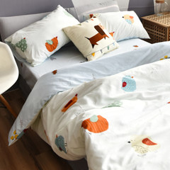 Cotton double, four piece set, simple cotton bed, children's cartoon bed, dormitory, single bed, refreshing wind kit, looking for chicken 1.2m (4 feet) bed.