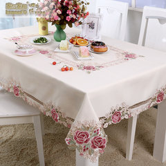 Home and family and high-end dining table cloth embroidered Satin table cloth sofa towel cover cloth round hollow European simple 80*80cm