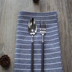 Simple simple cotton mat Creative Workshop stripe bowl pad background cloth Japanese table mat mat Dark blue (single layer 45*60CM)