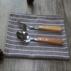 Simple simple cotton mat Creative Workshop stripe bowl pad background cloth Japanese table mat mat Grey coffee (single layer 30*45CM)