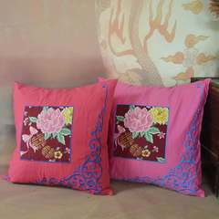 Chinese style computer embroidery cotton pillow cushion cover set festive - Phoenix embroidery peony Double Happiness (not including core) Large square pillow: 50X50cm