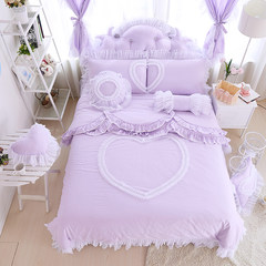Korean cotton four sets of cotton quilt, bed skirt, wedding version 1.5, three sets of 1.8 meters bedding 2.0m The heart prints purple 1.2m (4 feet) bed
