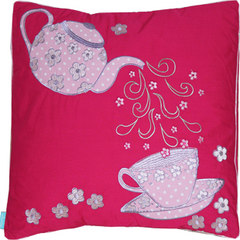 Red cloth embroidered fabric pillow on a cartoon teapot cover decorative pillow sofa pillow with detachable core Large size (55*30 cm)